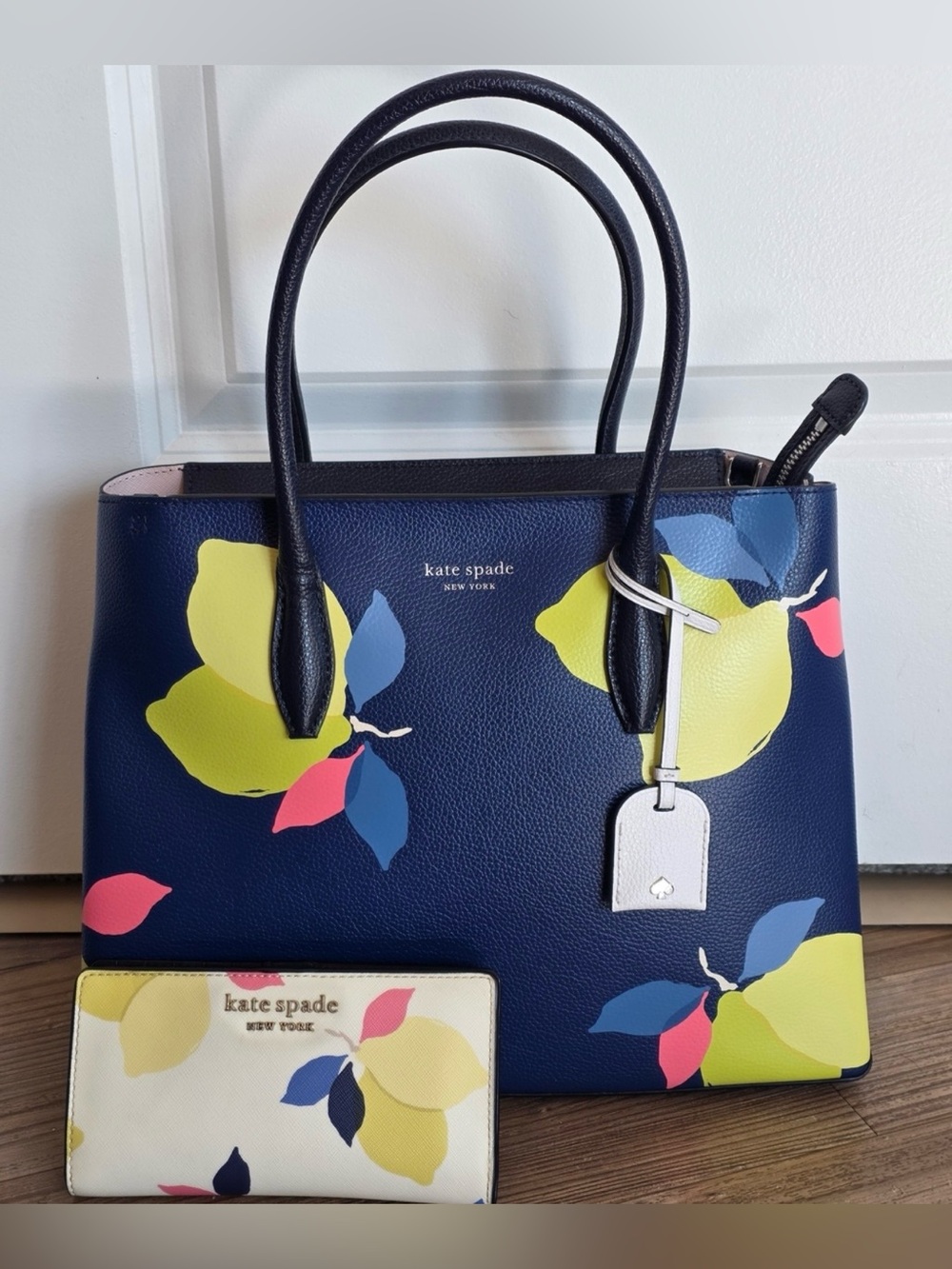 kate spade Navy Floral-Print Leather Tote + Wallet